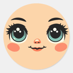 Adesivo caras de meninas de desenho animado com olhos gran