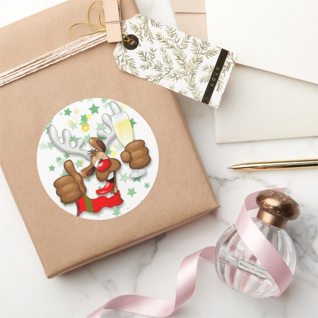 Adesivo Caráter de Natal Engraçado do Bebado Reindeer (Presentear)