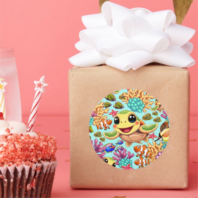 Adesivo Caráter Feliz e Bonito da Tartaruga do Mar (Festa)