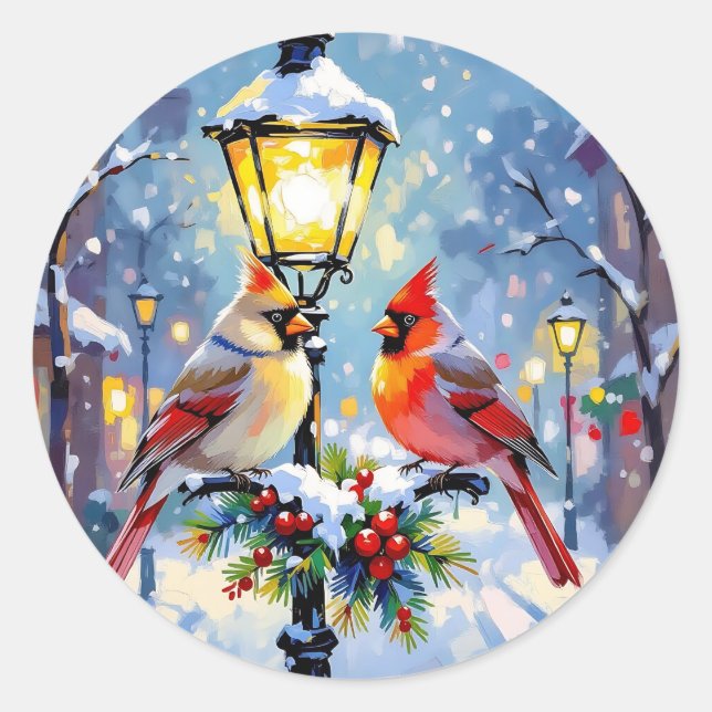 Adesivo Cardeais de Natal e Poste de Iluminação Nevado (Frente)