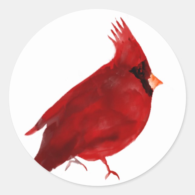 Adesivo Cardeal de aquarela vermelho-forte saturado (Frente)