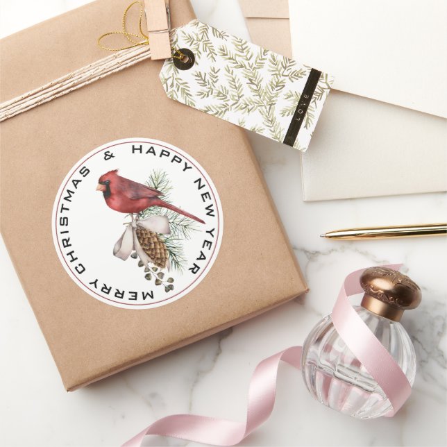 Adesivo Cardeal de Natal Feliz Feliz ano novo de Natal (Presentear)