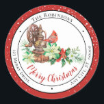 Adesivo Cardeal Merry Christmas Floral Return Endereço<br><div class="desc">Excelente para endereçar seus Cartões de natal e Natal, convites para festas de Natal e Férias e todas as suas mensagens de feriados! Belo arranjo floral de feriado com uma máquina de café com aparência vintage e um lindo cardeal vermelho combinado com campos de modelo para você personalizar sua saudação,...</div>