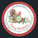 Adesivo Cardeal Merry Christmas Floral Return Endereço<br><div class="desc">Excelente para endereçar seus Cartões de natal e Natal, convites para festas de Natal e Férias e todas as suas mensagens de feriados! Belo arranjo floral de feriado com uma máquina de café com aparência vintage e um lindo cardeal vermelho combinado com campos de modelo para você personalizar sua saudação,...</div>