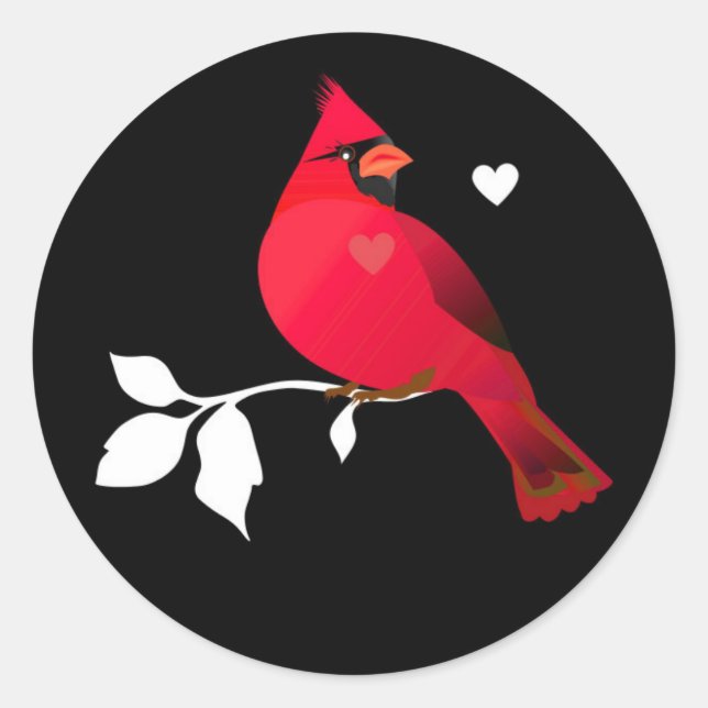 Adesivo Cardeal Red Bird Hearts Black White Modern Label (Frente)