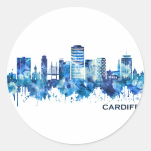 Adesivo Cardiff Wales Skyline Blue
