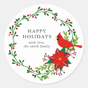 Adesivo Cardinal de Natal, Grinalda de Poinsettia Feriado
