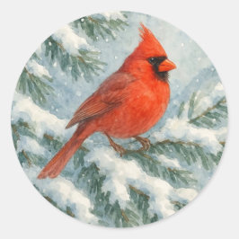 Adesivo Cardinal in the Snow Winter Round Sticker