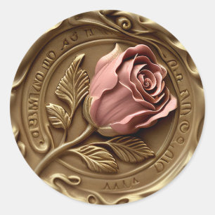 Adesivo Carimbo de cera azul Envelope Selo Dourado Flor Ro