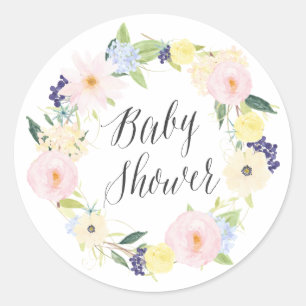 Adesivo Carimbo de Chuveiro de Bebê de Coroa Floral Primav