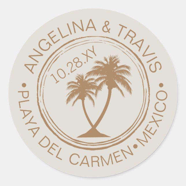 Adesivo Carimbo de Passaporte de Casamento de Praia com Pa (Frente)