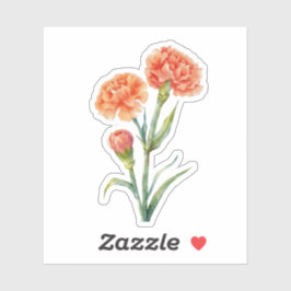 Adesivo Carnation Coral Aquarela Botânica CuLavender