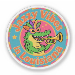 Adesivo Carnaval de Jazz Divertido de Jacaré Vintage da Lo