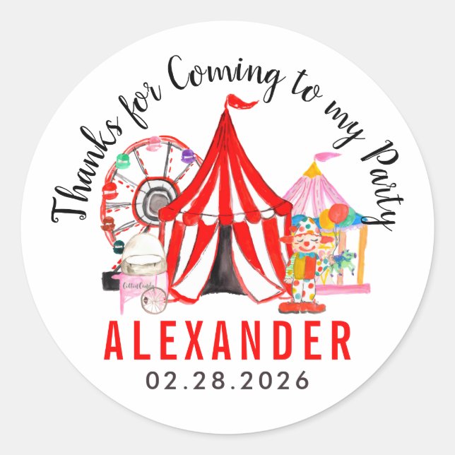 Adesivo Carnaval moderno de circo mostra crianças obrigado (Frente)