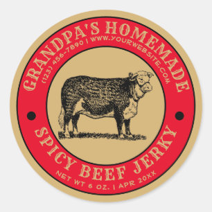 Adesivo Carne de Bovino Homemada Jerky Vintage, Modelo clá