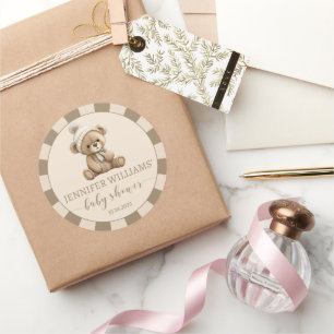 Adesivo Carneiros redondos de chá de fraldas do urso bege