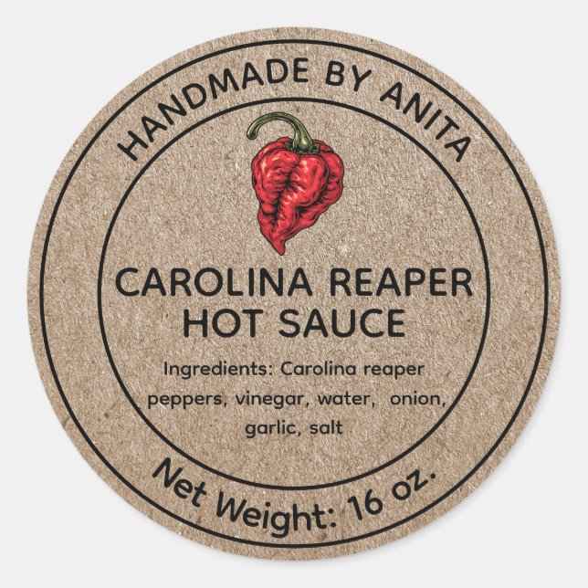 Adesivo Carolina Reaper Hot Molho Canning Jar Label Kraft (Frente)