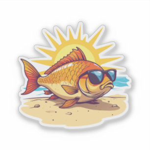 Adesivo Carpa Feliz tomando banho de sol na praia