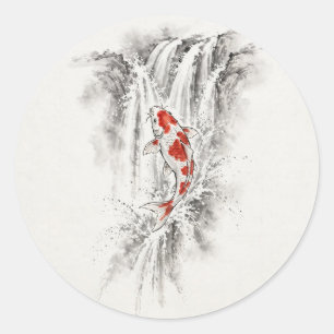 Adesivo Carpa Koi de Tinta Saltando Cachoeira