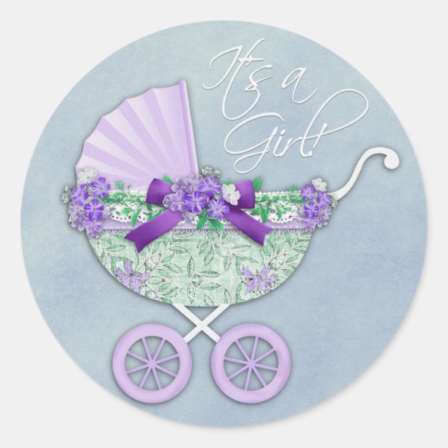 Adesivo Carrinho de Bebê Verde e Lavanda Roxo (Frente)