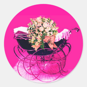 ADESIVO CARRINHO DE BEBÊ VINTAGE COM FLORES CHÁ DE BEBÊ