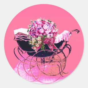 ADESIVO CARRINHO DE BEBÊ VINTAGE COM FLORES CHÁ DE BEBÊ