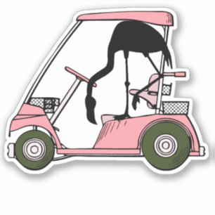 Adesivo Carrinho de Golfe e Caddie de Flamingo Engraçado