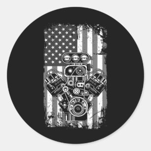 Adesivo Carro Antigo Pistão Bandeira Americana Mech Engraç