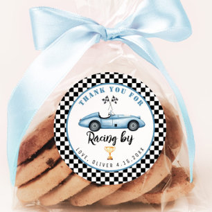 Adesivo Carro de corrida azul Menino Aniversário Obrigado 