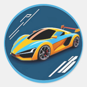 Adesivo Carro Esportivo Amarelo em Fundo Azul