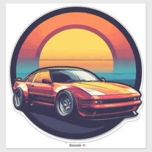 Adesivo Carro Esportivo Estilo Retrô com Fundo de Pôr do S