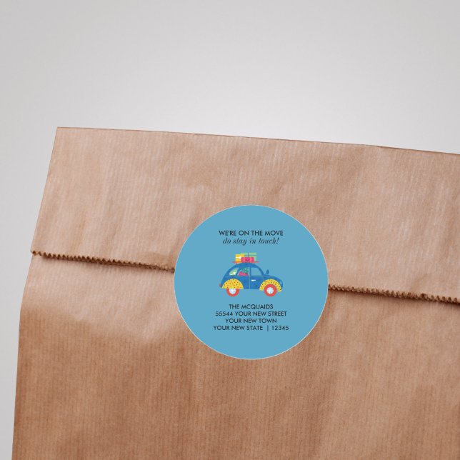 Adesivo Carro Funky no Anúncio Mover (Funky Blue Car Moving Announcement Sticker)