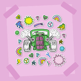 Adesivo Carro verde rosa quente e folha adesiva Unicorn