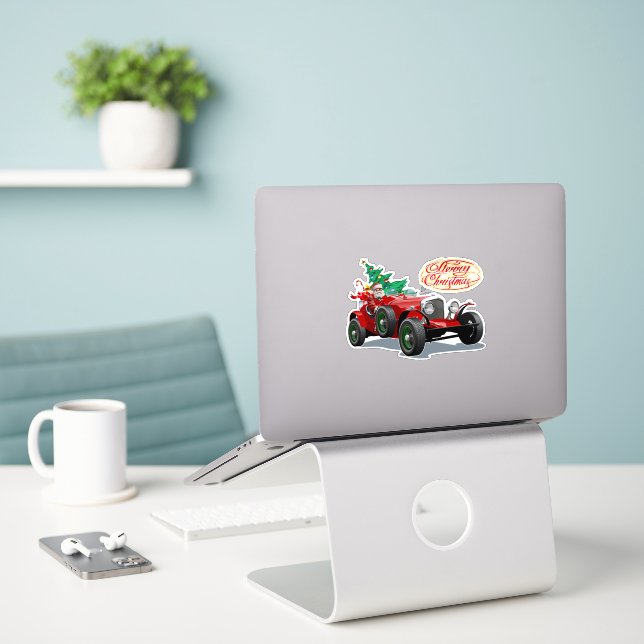 Adesivo Carro vintage de Natal (Laptop na mesa)