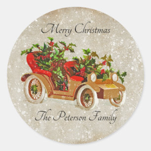 Adesivo Carro vintage de Natal bonito com Holly Beige Kraf