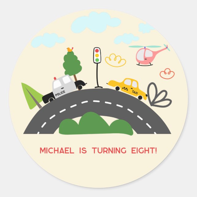 Adesivo Carros e veículos no aniversário do garoto da estr (Frente)