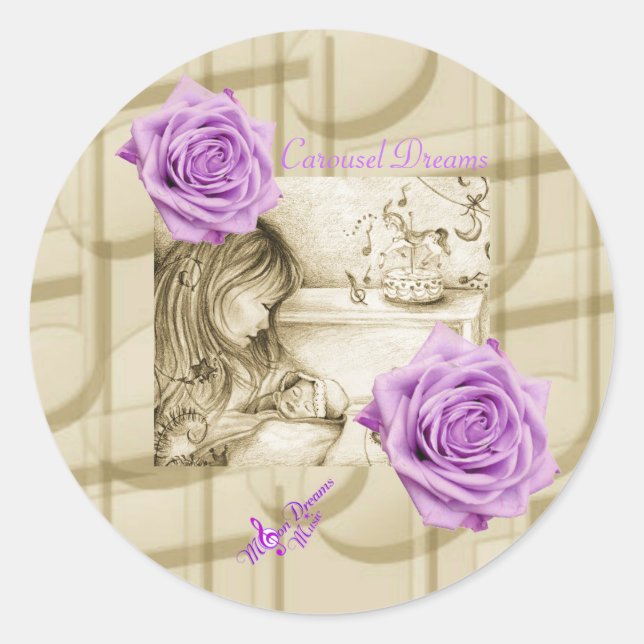Adesivo Carrossel Dreams Vintage Rosa Round Sticker (Frente)
