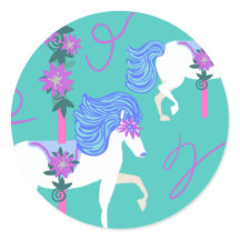 Carrossel Horses Flores roxas decoradas