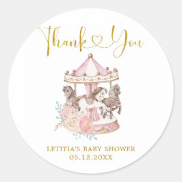 Adesivo Carrossel Mágico, rosa e Dourado, obrigado Sticker