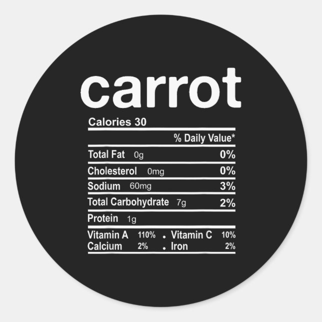 Adesivo Carrot Nutrition Facts Funny Thanksgiving Christma (Frente)