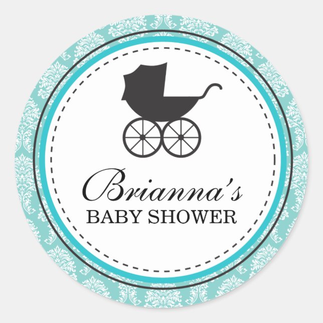 Adesivo Carruagem do Vintage Damask Baby Chá de fraldas (Frente)