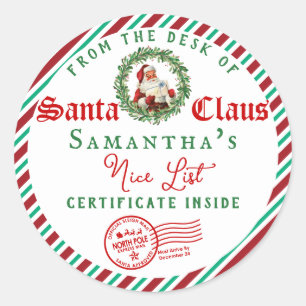 Adesivo Carta de Natal do Papai Noel Certificado da Lista 
