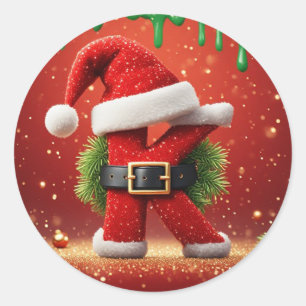 Adesivo Carta de Natal K Com Coroa de Pinheiro Brilho de N