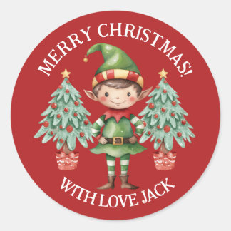 Adesivo Carta de Natal Menino Elfo de Desenho Animado Fofo