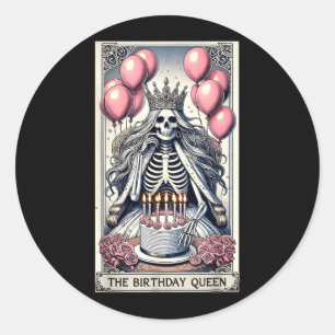 Adesivo Carta de Tarot da Rainha de Aniversário Esqueleto