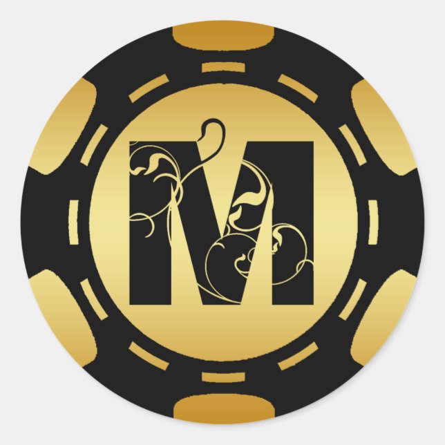 ADESIVO CARTA DO MONOGRAMA NEGRA E DOURADA M CHIP POKER (Frente)