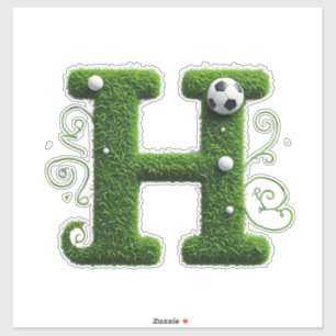 Adesivo Carta H de grama verde com bola de futebol