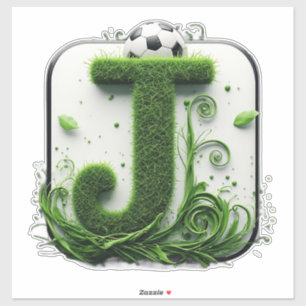 Adesivo Carta J de Grama Verde Com Bola de Futebol