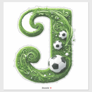 Adesivo Carta J de Grama Verde com Bola de Futebol