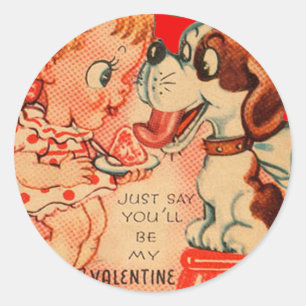 Adesivo Cartão de Dia dos Namorados Vintage Retro Menina e
